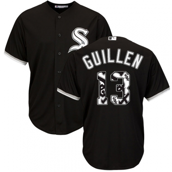 Men's Majestic Chicago White Sox 13 Ozzie Guillen Authentic Black Team Logo Fashion Cool Base MLB Jersey