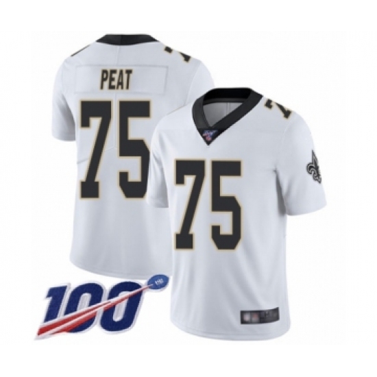 Men's New Orleans Saints 75 Andrus Peat White Vapor Untouchable Limited Player 100th Season Football Jersey