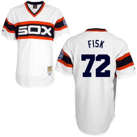 Men's Mitchell and Ness 1985 Chicago White Sox 72 Carlton Fisk Authentic White Throwback MLB Jersey