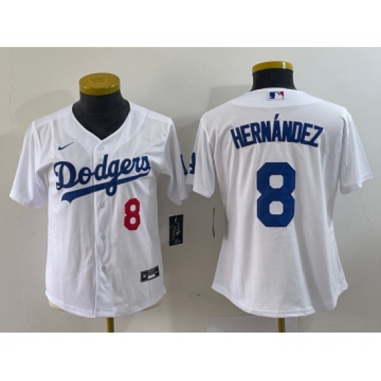 Women's Nike Los Angeles Dodgers 8 Kike Hernandez Number White Stitched Cool Base Jersey