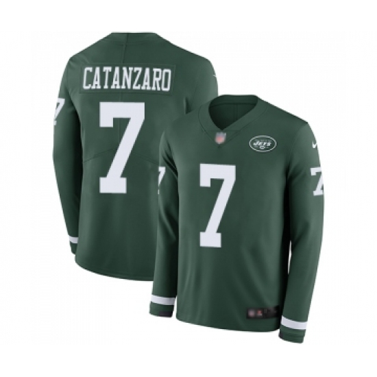 Men's New York Jets 7 Chandler Catanzaro Limited Green Therma Long Sleeve Football Jersey