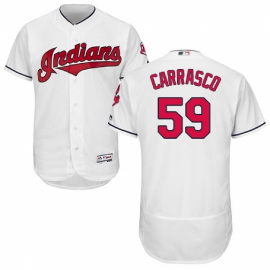 Men's Majestic Cleveland Indians 59 Carlos Carrasco White Home Flex Base Authentic Collection MLB Jersey