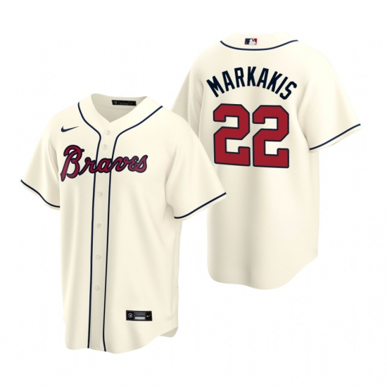 Men's Nike Atlanta Braves 22 Nick Markakis Cream Alternate Stitched Baseball Jersey