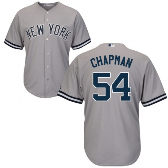 Men's Majestic New York Yankees 54 Aroldis Chapman Replica Grey Road MLB Jersey