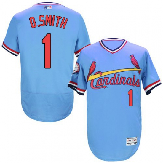Men's Majestic St. Louis Cardinals 1 Ozzie Smith Light Blue Flexbase Authentic Collection Cooperstown MLB Jersey