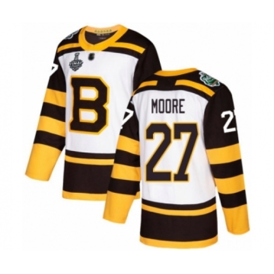 Men's Boston Bruins 27 John Moore Authentic White Winter Classic 2019 Stanley Cup Final Bound Hockey Jersey