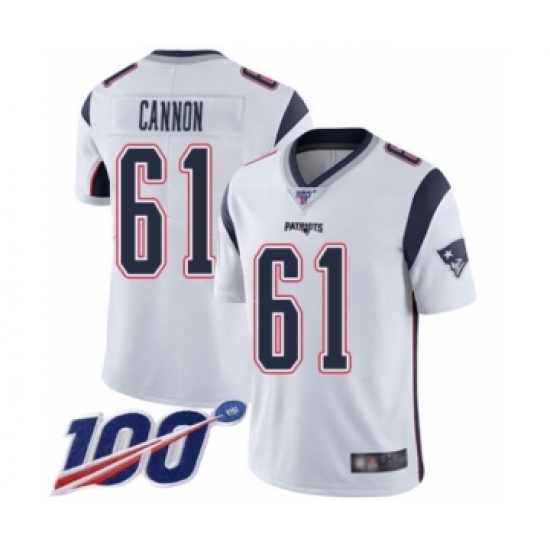 Men's New England Patriots 61 Marcus Cannon White Vapor Untouchable Limited Player 100th Season Football Jersey