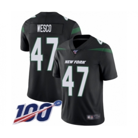 Men's New York Jets 47 Trevon Wesco Black Alternate Vapor Untouchable Limited Player 100th Season Football Jersey