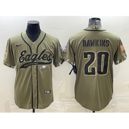 Men's Philadelphia Eagles 20 Brian Dawkins Olive 2022 Salute To Service Cool Base Stitched Baseball Jersey