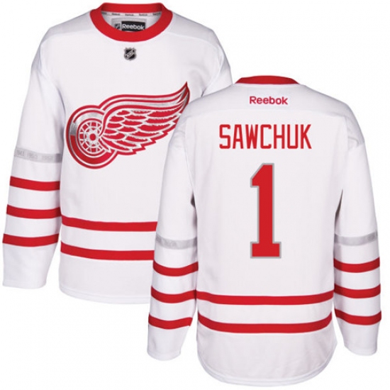 Men's Reebok Detroit Red Wings 1 Terry Sawchuk Authentic White 2017 Centennial Classic NHL Jersey