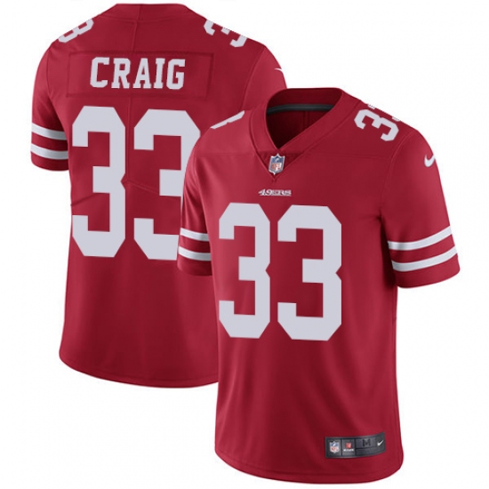 Youth Nike San Francisco 49ers 33 Roger Craig Red Team Color Vapor Untouchable Limited Player NFL Jersey
