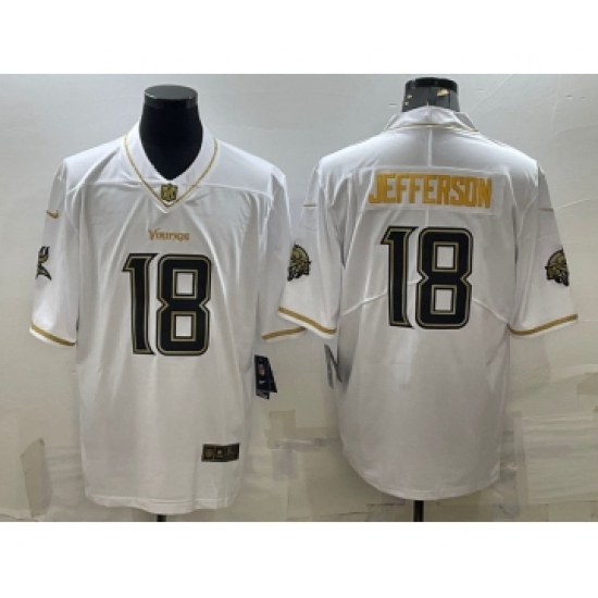 Men's Minnesota Vikings 18 Justin Jefferson White Golden Edition Limited Stitched Jersey