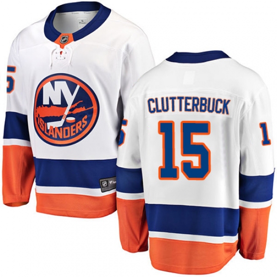 Youth New York Islanders 15 Cal Clutterbuck Fanatics Branded White Away Breakaway NHL Jersey