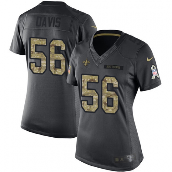 Women's Nike New Orleans Saints 56 DeMario Davis Limited Black 2016 Salute to Service NFL Jersey