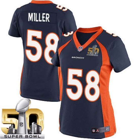 Women's Nike Denver Broncos 58 Von Miller Elite Navy Blue Alternate Super Bowl 50 Bound NFL Jersey