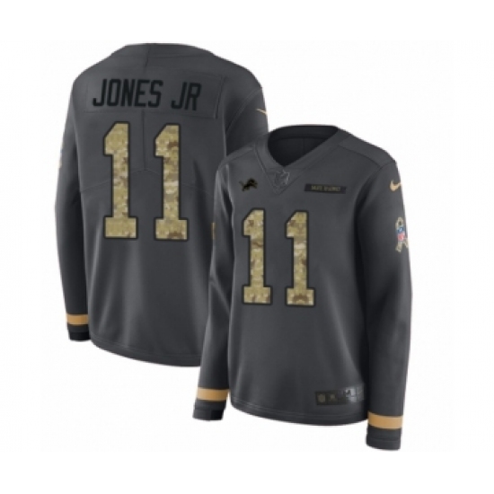 Women's Nike Detroit Lions 11 Marvin Jones Jr Limited Black Salute to Service Therma Long Sleeve NFL Jersey