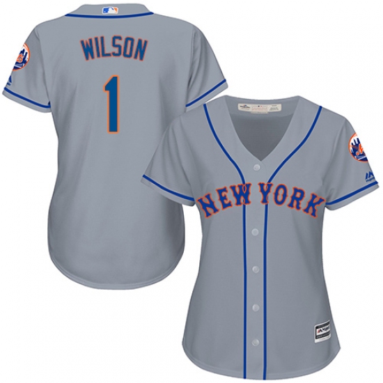 Women's Majestic New York Mets 1 Mookie Wilson Authentic Grey Road Cool Base MLB Jersey