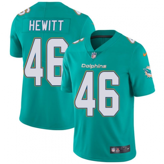 Youth Nike Miami Dolphins 46 Neville Hewitt Aqua Green Team Color Vapor Untouchable Limited Player NFL Jersey