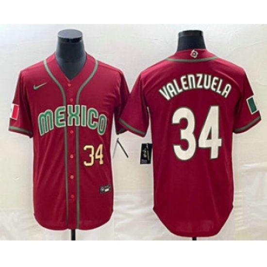 Men's Mexico Baseball 34 Fernando Valenzuela Number 2023 Red Blue World Baseball Classic Stitched Jerseys