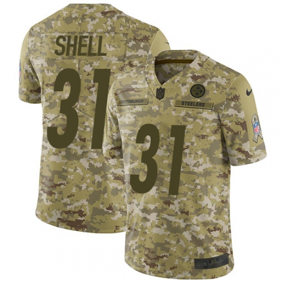 Youth Nike Pittsburgh Steelers 31 Donnie Shell Limited Camo 2018 Salute to Service NFL Jersey