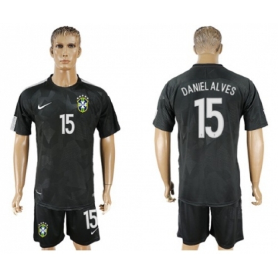 Brazil 15 Daniel Alves Black Soccer Country Jersey