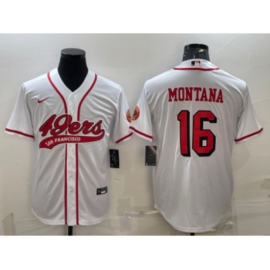 Men's San Francisco 49ers 16 Joe Montana New White With Patch Cool Base Stitched Baseball Jersey