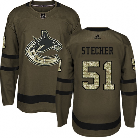 Men's Adidas Vancouver Canucks 51 Troy Stecher Premier Green Salute to Service NHL Jersey