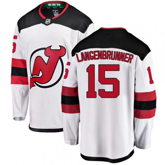 Youth New Jersey Devils 15 Jamie Langenbrunner Fanatics Branded White Away Breakaway NHL Jersey
