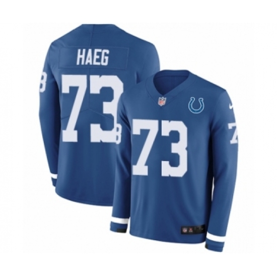 Youth Nike Indianapolis Colts 73 Joe Haeg Limited Blue Therma Long Sleeve NFL Jersey