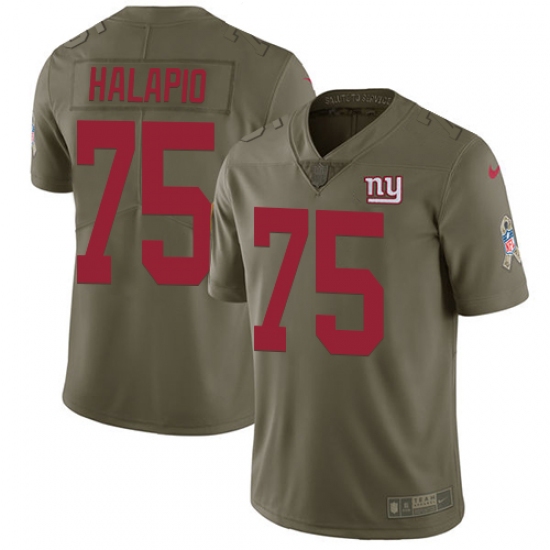 Youth Nike New York Giants 75 Jon Halapio Limited Olive 2017 Salute to Service NFL Jersey