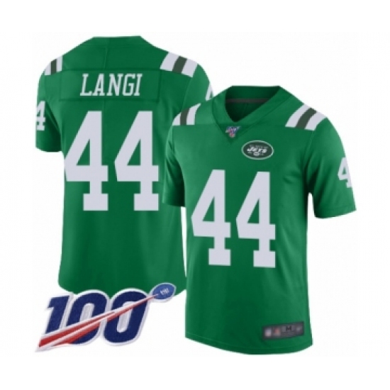 Men's New York Jets 44 Harvey Langi Limited Green Rush Vapor Untouchable 100th Season Football Jersey
