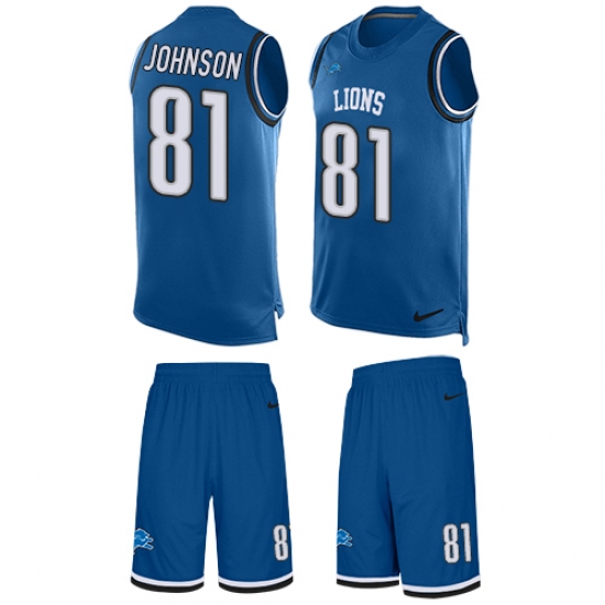 Men's Nike Detroit Lions 81 Calvin Johnson Limited Light Blue Tank Top Suit NFL Jersey
