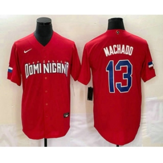 Men's Dominican Republic Baseball 13 Manny Machado 2023 Red World Classic Stitched Jerseys