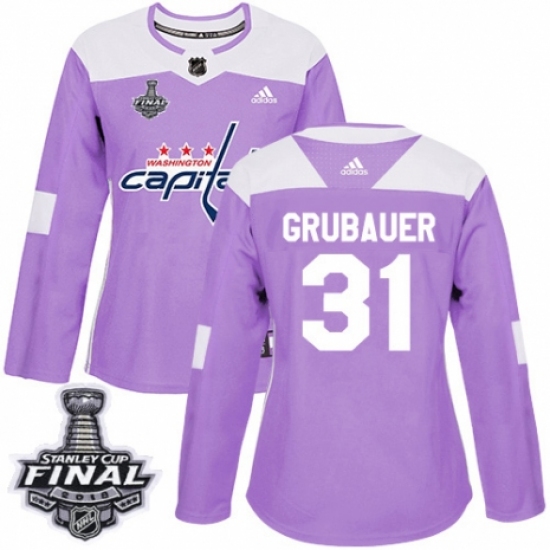 Women's Adidas Washington Capitals 31 Philipp Grubauer Authentic Purple Fights Cancer Practice 2018 Stanley Cup Final NHL Jersey