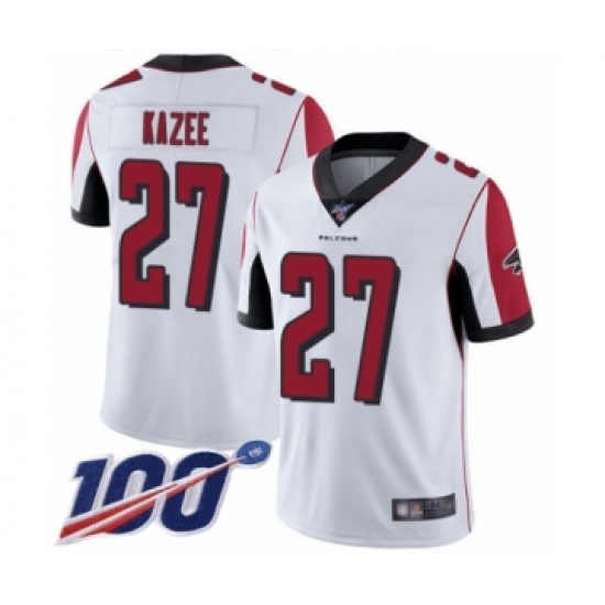 Men's Atlanta Falcons 27 Damontae Kazee White Vapor Untouchable Limited Player 100th Season Football Jersey