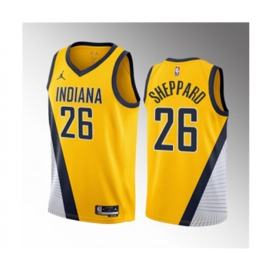 Men's Indiana Pacers 26 Ben Sheppard Yellow 2023 Draft Statement Edition Stitched Basketball Jersey