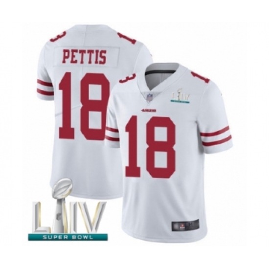Men's San Francisco 49ers 18 Dante Pettis White Vapor Untouchable Limited Player Super Bowl LIV Bound Football Jersey