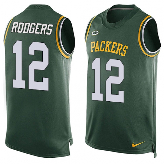 Men's Nike Green Bay Packers 12 Aaron Rodgers Limited Green Player Name & Number Tank Top NFL Jersey