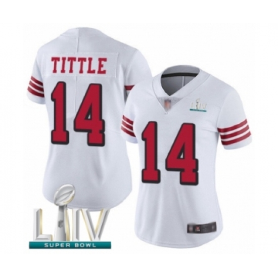 Women's San Francisco 49ers 14 Y.A. Tittle Limited White Rush Vapor Untouchable Super Bowl LIV Bound Football Jersey