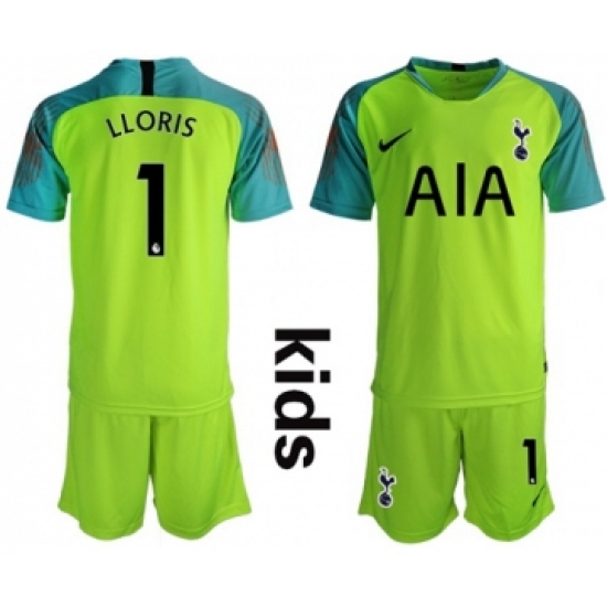 Tottenham Hotspur 1 Lloris Shiny Green Goalkeeper Kid Soccer Club Jersey