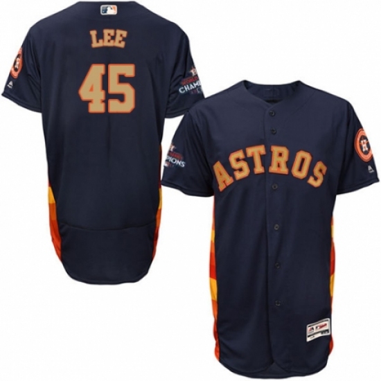 Men's Majestic Houston Astros 45 Carlos Lee Navy Blue Alternate 2018 Gold Program Flex Base Authentic Collection MLB Jersey