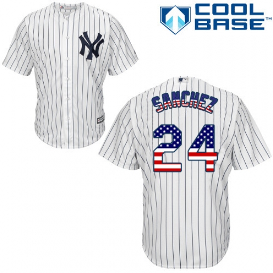 Men's Majestic New York Yankees 24 Gary Sanchez Authentic White USA Flag Fashion MLB Jersey
