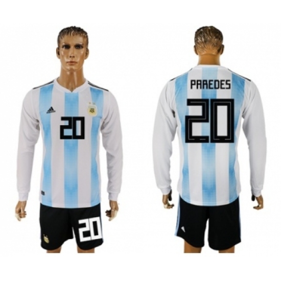Argentina 20 Paredes Home Long Sleeves Soccer Country Jersey