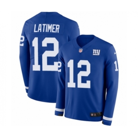 Men's Nike New York Giants 12 Cody Latimer Limited Royal Blue Therma Long Sleeve NFL Jersey