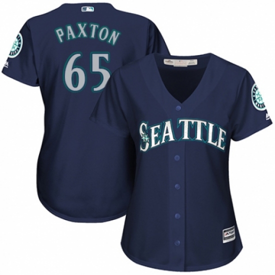 Women's Majestic Seattle Mariners 65 James Paxton Authentic Navy Blue Alternate 2 Cool Base MLB Jersey