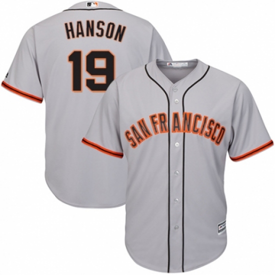 Youth Majestic San Francisco Giants 19 Alen Hanson Replica Grey Road Cool Base MLB Jersey