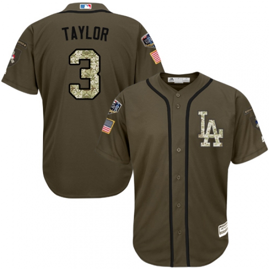 Men's Majestic Los Angeles Dodgers 3 Chris Taylor Authentic Green Salute to Service 2018 World Series MLB Jersey