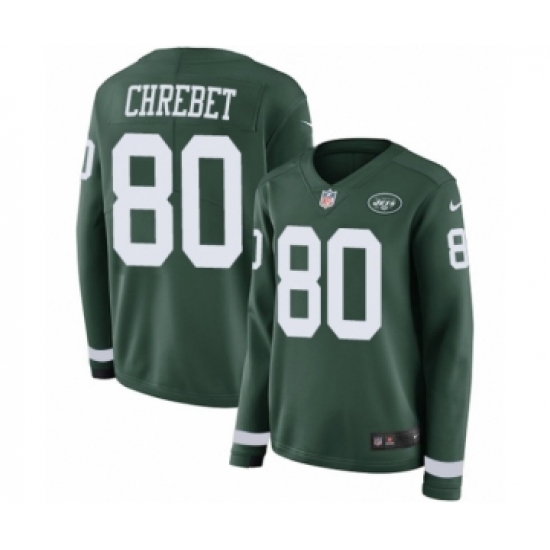 Women's Nike New York Jets 80 Wayne Chrebet Limited Green Therma Long Sleeve NFL Jersey