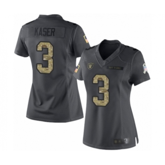 Women's Oakland Raiders 3 Drew Kaser Limited Black 2016 Salute to Service Football Jersey