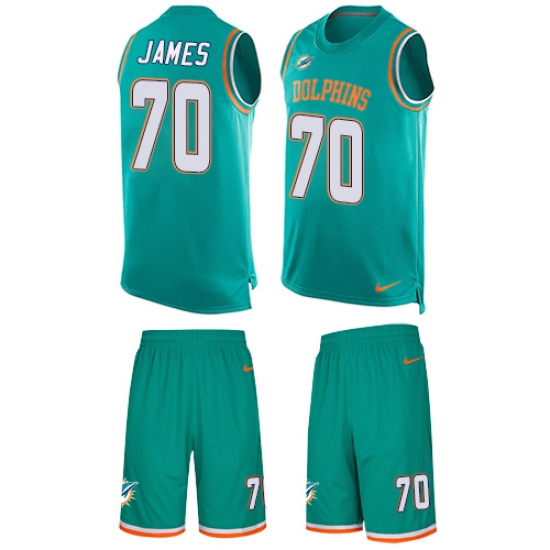 Men's Nike Miami Dolphins 70 Ja'Wuan James Limited Aqua Green Tank Top Suit NFL Jersey
